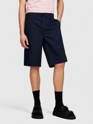 Sisley %100 Pamuk Yama Cepli Kemer Delikli Kargo Bermuda Şort Erkek Lacivert Şort - 324P4IUKS9015