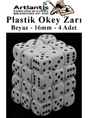 Artlantis Beyaz Okey Zarı 4 Adet Beyaz Renkli Oyun Zarı Plastik Akrilik 16 mm Şeffaf Zar Masa Oyunları Zarı Eğlence