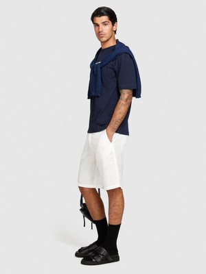 Sisley %100 Keten Slim Fit Bermuda Şort Erkek Kırık Beyaz Şort - 324P4AGHS9010