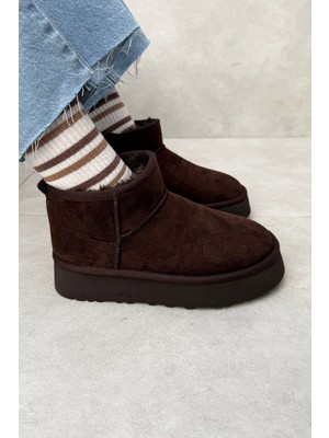 Verahed Kalın Yüksek Tabanlı Içi Kürklü Suya Dayanıklı Spor Kısa Kadın Bot Platform Taban