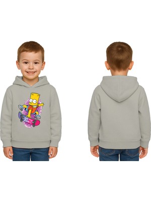 Sedirli Unisex Simpson Baskılı Çocuk Swaetshirt Kapşonlu 3 Iplik Şardonlu