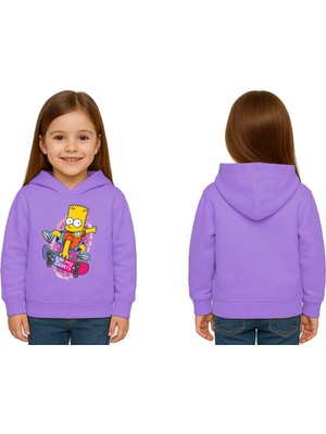 Sedirli Unisex Simpson Baskılı Çocuk Swaetshirt Kapşonlu 3 Iplik Şardonlu