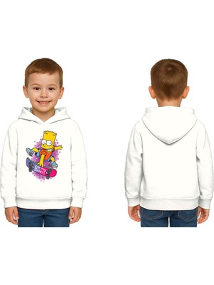 Sedirli Unisex Simpson Baskılı Çocuk Swaetshirt Kapşonlu 3 Iplik Şardonlu