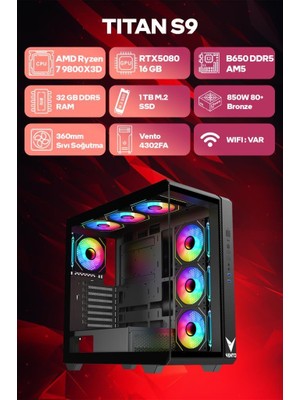 Game Garaj Titan S9 Amd Ryzen 7 9800X3D 32GB Ram 1tb SSD RTX5080 360MM Sıvı Soğutma Freedos Oyuncu Oem Paket