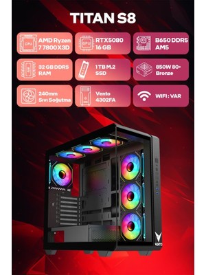 Game Garaj Titan S8 Amd Ryzen 7 7800X3D 32GB Ram 1tb SSD RTX5080 240MM Sıvı Soğutma Freedos Oyuncu Oem Paket