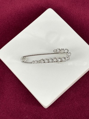 Calista Aksesuar Minimal Parlak Taşlı Çengelli Iğneli Silver Broş