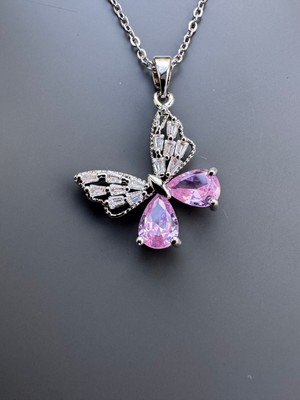 Pembe Kelebek Kolye Çelik