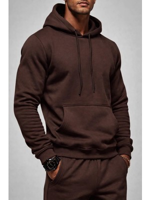Damga Erkek Kanguru Cepli Kahve Kapşonlu Sweatshirt