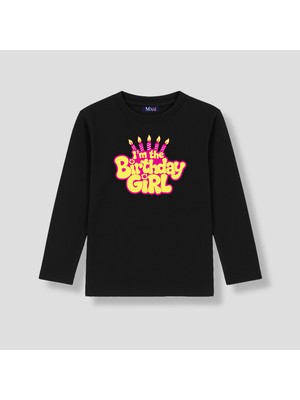 Mixxi Fashion Happy Birthday Baskılı Uzun Kollu Kız Çocuk Tişört (4-13 Yaş)