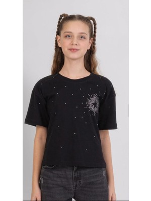 Queen Kids Queenkids Kız Çocuk Yıldızlı Tişört Siyah