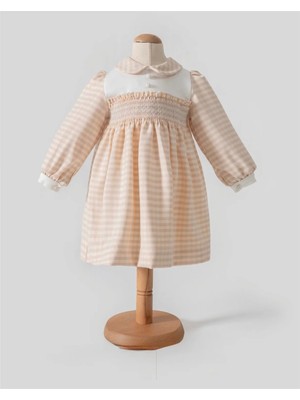 Queen Kids Queenkids Kız Bebek  8001 Ekose Elbise Pudra