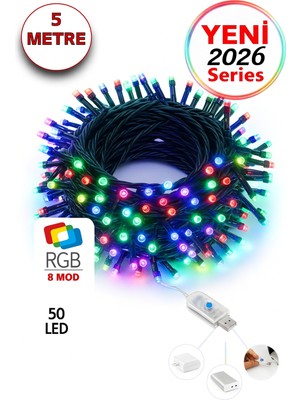 Özbience Renkli LED Işık Zinciri, USB Güç, 8 Mod, 5 Metre, Yılbaşı ve Dekorasyon