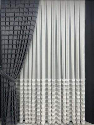 Erdoğanlar Koza Yatay Saçak Etekli Tül Perde 1/2,5 Orta Sık Pile