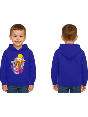 Sedirli Unisex Simpson Baskılı Çocuk Swaetshirt Kapşonlu 3 Iplik Şardonlu