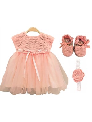 Pacco Baby El Örgüsü %100 Pamuk Yavruağzı 3'lü Tütü Elbise Set