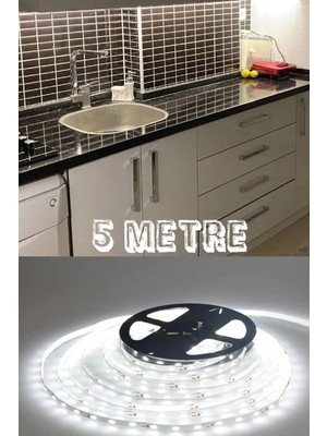 Beyaz Şerit LED Işık Adaptörlü, 5 Metre, Mutfak Tezgah Üstü Aydınlatma