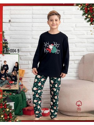 Queen Kids Yeni Yıl Interlok Pijama Takımı   Siyah-Yeşil