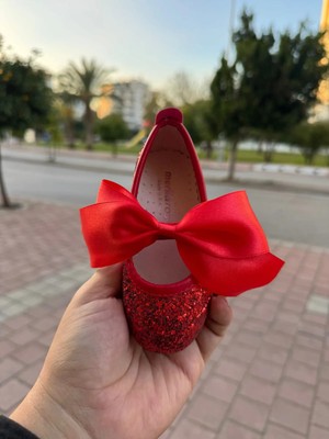 Queen Kids Babet Bow Cam Kırığı Kurdelalı Kırmızı Babet