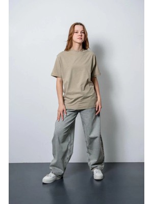 Queen Kids Queenkids Kız Çocuk 7628 Basic Tişört Haki Yeşil