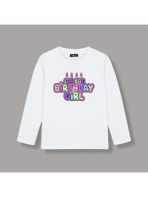Mixxi Fashion Happy Birthday Baskılı Uzun Kollu Kız Çocuk Tişört (4-13 Yaş)