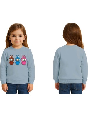 Sedirli Unisex Labubu Baskılı Çocuk Swaetshirt 3 Iplik Şardonlu