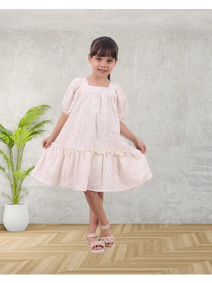 Queen Kids Queenkids Kız Çocuk M0786 Fisto Elbise Bej