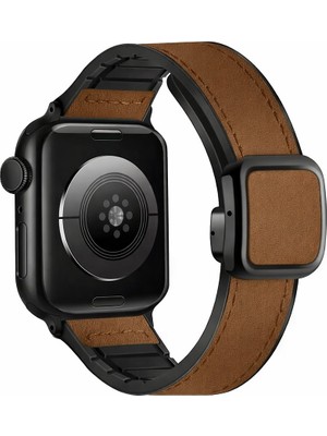 Alstrap Apple Watch 11-10(46MM) 9 8 7 (45MM) Se 6 5 4 (44MM) Uyumlu Manyetik Tokalı Suni Deri Kordon Kayış