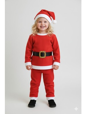 Dodomar 3–4 Yaş Çocuk Noel Baba Kostümü – Şapkalı ve Kemerli Yılbaşı Elbise Seti