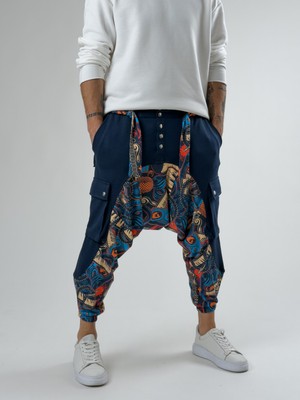 Cocopelli Garni Tasarım Erkek Müzik Desenli Lacivert Spor Şalvar COC2617