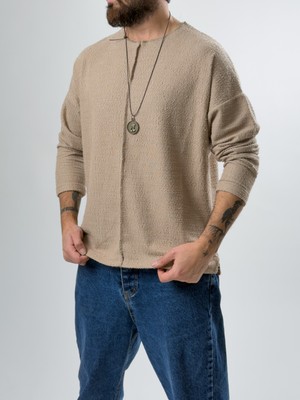 Cocopelli Tasarım Çima Detaylı Erkek Bej Sweat COC2630