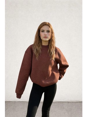 Esila Moda Kadın Kahverengi Taş Detay Sweatshirt