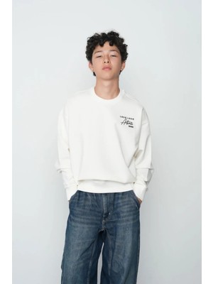 Queen Kids Erkek Çocuk Sweat 8144 Araba Baskılı Ekru