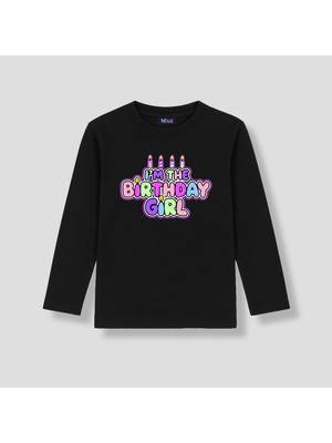 Mixxi Fashion Happy Birthday Baskılı Uzun Kollu Kız Çocuk Tişört (4-13 Yaş)