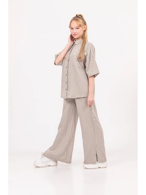 Queen Kids Queenkids Kız Çocuk 9079 Müslin Pantolon Vizon