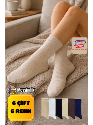 Golden Socks 6 Çift Bayan Uzun Mevsimlik Düz Renk Pamuklu Çorap Seti