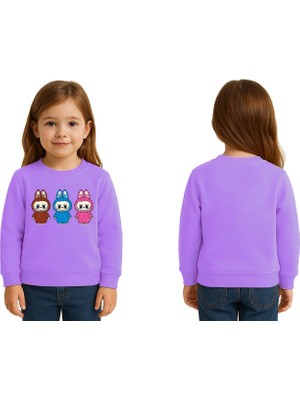 Sedirli Unisex Labubu Baskılı Çocuk Swaetshirt 3 Iplik Şardonlu