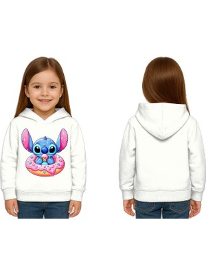 Sedirli Unisex Stitch Baskılı Çocuk Swaetshirt Baskılı Kapüşonlu 3 Iplik Şardonlu