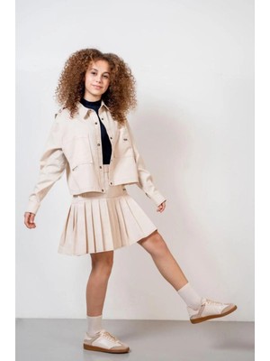 Queen Kids Queenkids Kız Çocuk 7444 Etekli Takım Ekru