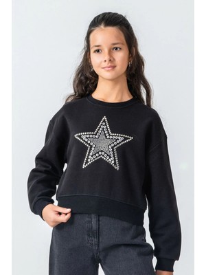 Queen Kids Queenkids Kız Çocuk M9816 Şardonlu Sweat Siyah