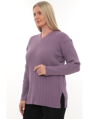 Kadın Uzun Kollu Triko Kazak Bluz Penye Anne Merdiven Yaka Kışlık Mevsimlik Dört Mevsim