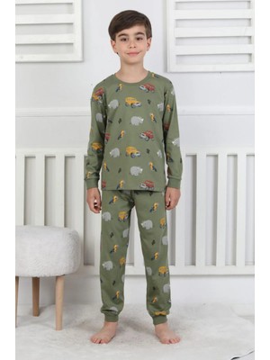 Queen Kids Queenkids Erkek Çocuk PJ-51301 Pijama Takımı Araba Fil