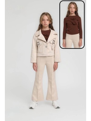 Escabel Kız Çocuk Nubuk  Pantolon Ekru