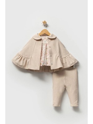 Queen Kids Queenkids Kız Bebek 8064 Çiçekli 3'lü  Takım  Bej