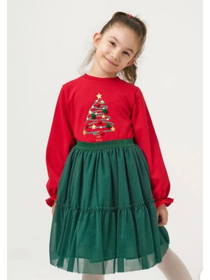 Queen Kids Kız Çocuk Yılbaşı Etekli Takım Yeşil-Kırmızı