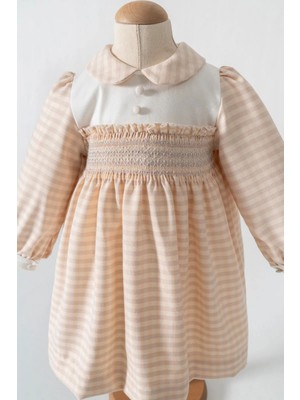 Queen Kids Queenkids Kız Bebek  8003 Ekose Elbise Pudra