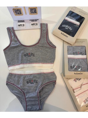 Queen Kids Queenkids Kız Çocuk Iç Giyim K128846 Atlet-Slip Takım Gri