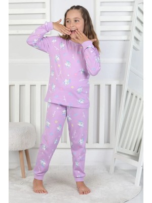 Queen Kids Queenkids Kız Çocuk PJ-51219 Pijama Takımı Mor Unicorn