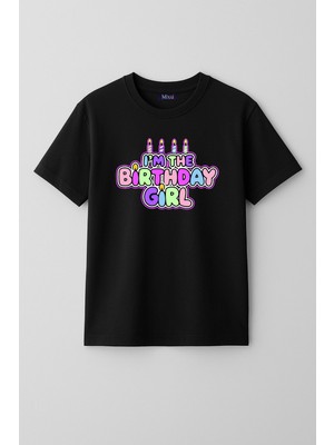 Mixxi Fashion Happy Birthday Baskılı Kısa Kollu Kız Çocuk Tişört (4-13 Yaş)
