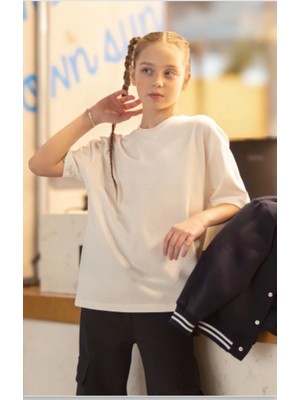 Queen Kids Queenkids Kız Çocuk Oversize Tişört  Beyaz