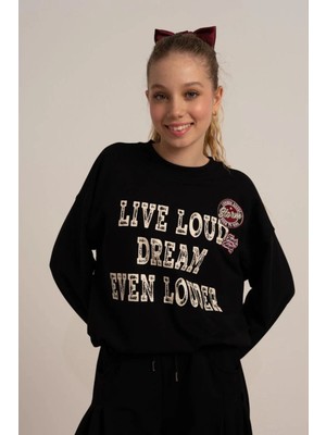 Queen Kids Queenkids Kız Çocuk 7863  Sweat Yazı Baskılı Siyah